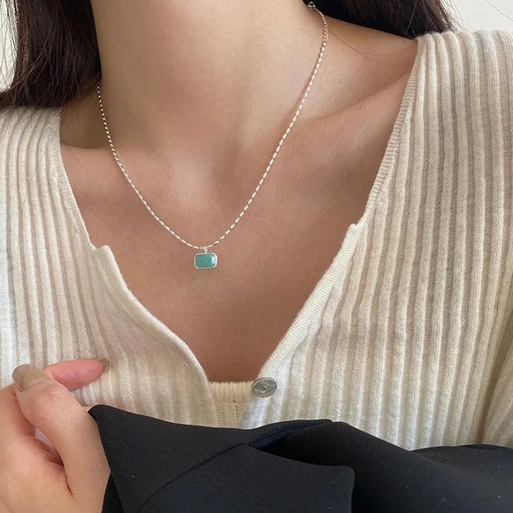 Dainty Sterling Necklace with Amazonite Stone - Picture 2 of 3